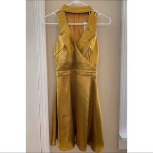 Silky High Neck Cut Out Skater Dress